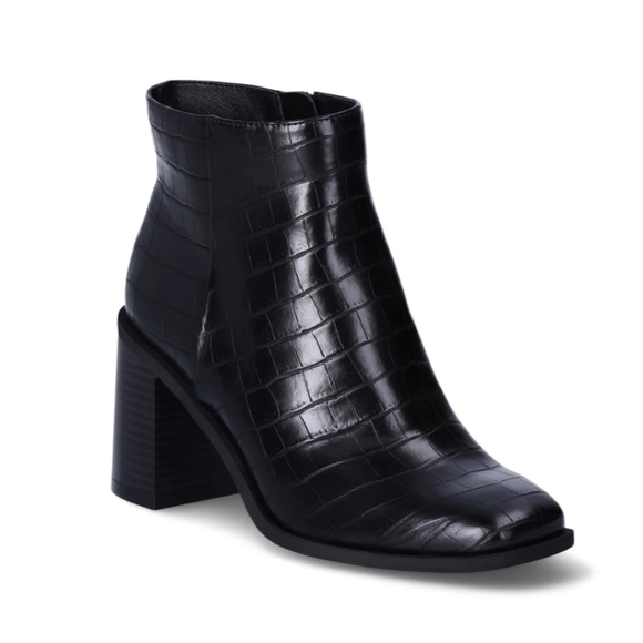 Black Croc-Embossed Ankle Boots - Picture 2 of 6